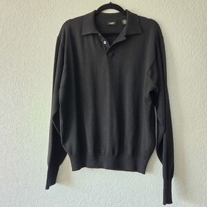 Expert‎ Mens M Black 100% Extra Fine Merino Wool Collared Popover Sweater